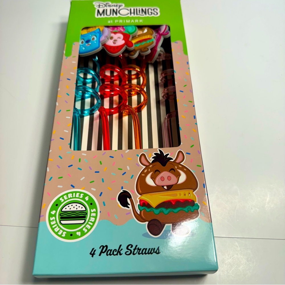 NWT. Disney Primark munchlings straws 4 pack. Adorable twisty plastic straws